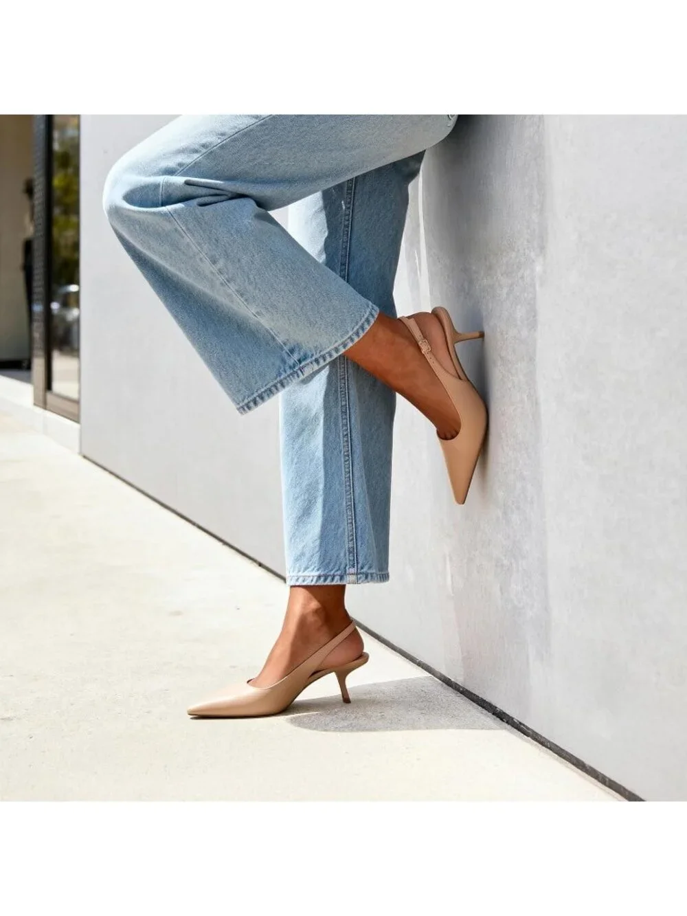 Women's Nude Slingback Kitten Heels Pointed Toe Pumps Comfortable Shoes